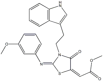 METHYL 2-{3-[2-(1H-INDOL-3-YL)ETHYL]-2-[(3-METHOXYPHENYL)IMINO]-4-OXO-1,3-THIAZOLIDIN-5-YLIDENE}ACETATE Struktur