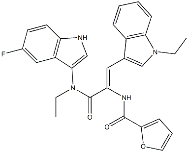 N-{(Z)-2-(1-ETHYL-1H-INDOL-3-YL)-1-[((5-FLUORO-1H-INDOL-3-YL)ETHYLAMINO)CARBONYL]VINYL}-2-FURAMIDE Struktur