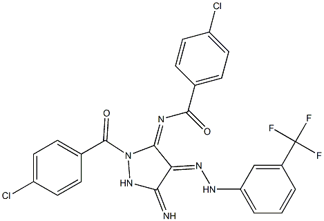 (E)-4-CHLORO-N-((E)-2-(4-CHLOROBENZOYL)-5-IMINO-4-(2-(3-(TRIFLUOROMETHYL)PHENYL)HYDRAZONO)PYRAZOLIDIN-3-YLIDENE)BENZAMIDE Struktur