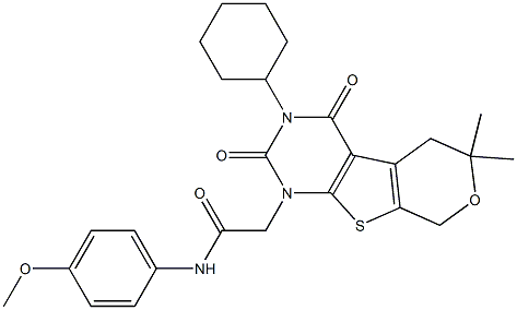 2-[3-CYCLOHEXYL-6,6-DIMETHYL-2,4-DIOXO-3,4,5,8-TETRAHYDRO-2H-PYRANO[4',3':4,5]THIENO[2,3-D]PYRIMIDIN-1(6H)-YL]-N-(4-METHOXYPHENYL)ACETAMIDE Struktur