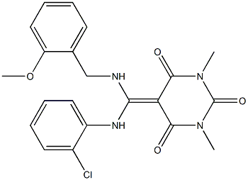 5-((2-CHLOROPHENYLAMINO)(2-METHOXYBENZYLAMINO)METHYLENE)-1,3-DIMETHYLPYRIMIDINE-2,4,6(1H,3H,5H)-TRIONE Struktur