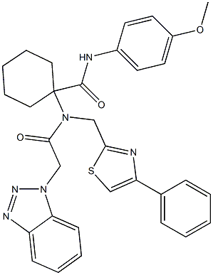 1-(2-(1H-BENZO[D][1,2,3]TRIAZOL-1-YL)-N-((4-PHENYLTHIAZOL-2-YL)METHYL)ACETAMIDO)-N-(4-METHOXYPHENYL)CYCLOHEXANECARBOXAMIDE Struktur