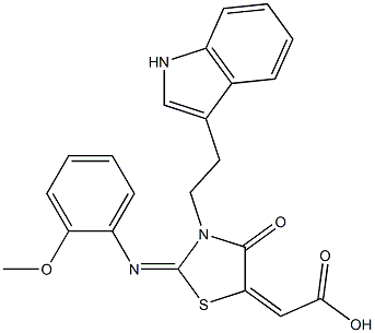 (2Z)-{(2E)-3-[2-(1H-INDOL-3-YL)ETHYL]-2-[(2-METHOXYPHENYL)IMINO]-4-OXO-1,3-THIAZOLIDIN-5-YLIDENE}ACETIC ACID Struktur