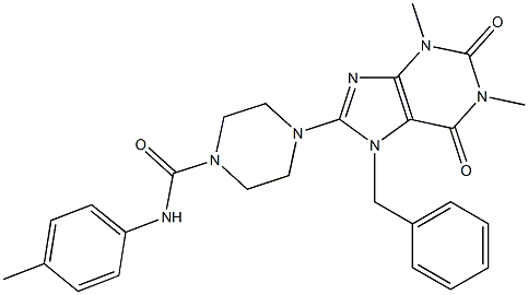 N-(4-METHYLPHENYL)-4-(1,3-DIMETHYL-7-BENZYL-2,6-DIOXO-2,3,6,7-TETRAHYDRO-1H-PURIN-8-YL)PIPERAZINE-1-CARBOXAMIDE Struktur