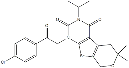 1-[2-(4-CHLOROPHENYL)-2-OXOETHYL]-3-ISOPROPYL-6,6-DIMETHYL-1,5,6,8-TETRAHYDRO-2H-PYRANO[4',3':4,5]THIENO[2,3-D]PYRIMIDINE-2,4(3H)-DIONE Struktur