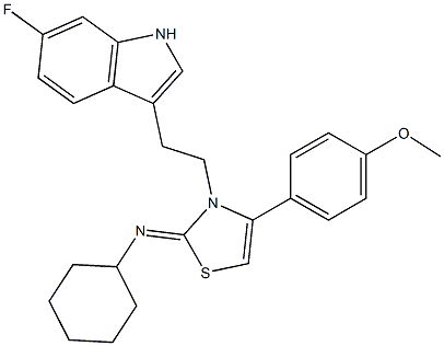 N-[3-[2-(6-FLUORO-1H-INDOL-3-YL)ETHYL]-4-(4-METHOXYPHENYL)-1,3-THIAZOL-2(3H)-YLIDENE]CYCLOHEXANAMINE Struktur