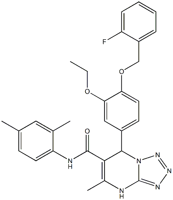 N-(2,4-DIMETHYLPHENYL)-7-(3-ETHOXY-4-(2-FLUOROBENZYLOXY)PHENYL)-5-METHYL-4,7-DIHYDROTETRAZOLO[1,5-A]PYRIMIDINE-6-CARBOXAMIDE Struktur