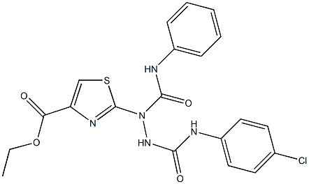 ETHYL 2-(1-(ANILINOCARBONYL)-2-{[(4-CHLOROPHENYL)AMINO]CARBONYL}HYDRAZINO)-1,3-THIAZOLE-4-CARBOXYLATE Struktur