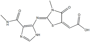 (2Z)-[(2Z)-3-METHYL-2-({4-[(METHYLAMINO)CARBONYL]-1H-IMIDAZOL-5-YL}IMINO)-4-OXO-1,3-THIAZOLIDIN-5-YLIDENE]ACETIC ACID Struktur