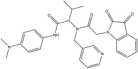 N-(4-(DIMETHYLAMINO)PHENYL)-2-(2-(2,3-DIOXOINDOLIN-1-YL)-N-(PYRIDIN-3-YLMETHYL)ACETAMIDO)-3-METHYLBUTANAMIDE Struktur