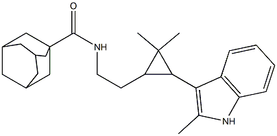 N-{2-[2,2-DIMETHYL-3-(2-METHYL-1H-INDOL-3-YL)CYCLOPROPYL]ETHYL}-1-ADAMANTANECARBOXAMIDE Struktur