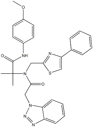 2-(2-(1H-BENZO[D][1,2,3]TRIAZOL-1-YL)-N-((4-PHENYLTHIAZOL-2-YL)METHYL)ACETAMIDO)-N-(4-METHOXYPHENYL)-2-METHYLPROPANAMIDE Struktur