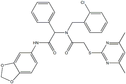 N-(BENZO[D][1,3]DIOXOL-5-YL)-2-(N-(2-CHLOROBENZYL)-2-(4,6-DIMETHYLPYRIMIDIN-2-YLTHIO)ACETAMIDO)-2-PHENYLACETAMIDE Struktur