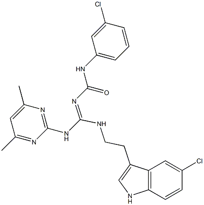 N-{(E)-{[2-(5-CHLORO-1H-INDOL-3-YL)ETHYL]AMINO}[(4,6-DIMETHYL-2-PYRIMIDINYL)AMINO]METHYLIDENE}-N'-(3-CHLOROPHENYL)UREA Struktur