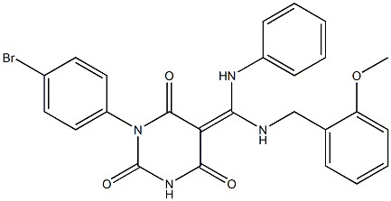 (Z)-1-(4-BROMOPHENYL)-5-((2-METHOXYBENZYLAMINO)(PHENYLAMINO)METHYLENE)PYRIMIDINE-2,4,6(1H,3H,5H)-TRIONE Struktur