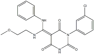 (5Z)-5-{ANILINO[(2-METHOXYETHYL)AMINO]METHYLENE}-1-(3-CHLOROPHENYL)PYRIMIDINE-2,4,6(1H,3H,5H)-TRIONE Struktur