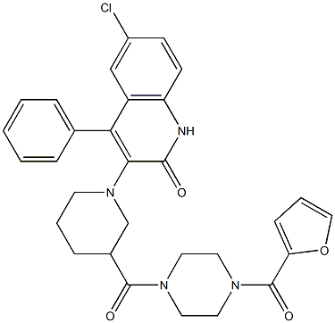 6-CHLORO-3-(3-(4-(FURAN-2-CARBONYL)PIPERAZINE-1-CARBONYL)PIPERIDIN-1-YL)-4-PHENYLQUINOLIN-2(1H)-ONE Struktur