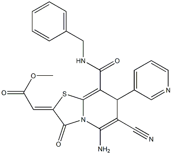 METHYL 2-[5-AMINO-8-[(BENZYLAMINO)CARBONYL]-6-CYANO-3-OXO-7-(3-PYRIDINYL)-7H-[1,3]THIAZOLO[3,2-A]PYRIDIN-2(3H)-YLIDENE]ACETATE Struktur