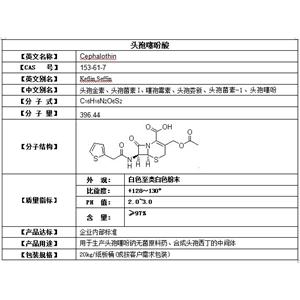 頭孢噻吩酸 Cephalothin 153-61-7