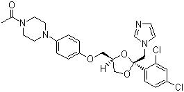 CAS # 65277-42-1, Ketoconazole, cis-1-Acetyl-4-(4-((2-(2,4-dichlorophenyl)-2-(1H-imidazol-1-ylmethyl)-1,3-dioxolan-4-yl)methoxy)phenyl)piperazine