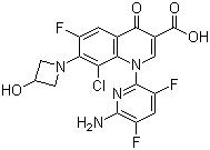 CAS 登錄號(hào)：189279-58-1, Delafloxacin, 1-(6-氨基-3,5-二氟-2-吡啶基)-8-氯-6-氟-1,4-二氫-7-(3-羥基-1-氮雜環(huán)丁基)-4-氧代-3-喹啉羧酸