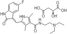 CAS 登錄號：341031-54-7, 蘇尼替尼蘋果酸鹽, 蘋果酸舒尼替尼, N-(2-(二乙基氨基)乙基)-5-((Z)-(5-氟-1,2-二氫-2-氧代-3H-吲哚-3-亞基)甲基)-2,4-二甲基-1H-吡咯-3-甲酰胺 (2S)-羥基丁二酸鹽