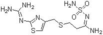 CAS 登錄號(hào)：76824-35-6, 法莫替丁, 3-[[[2-[(二氨基亞甲基)-4-噻唑基]甲基]硫代]-N-氨磺酰丙脒