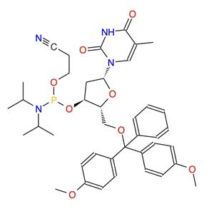 5'-(4,4'-二甲氧基三苯基)-3'-脫氧胸苷 2'-(2-氰乙基-N,N-二異丙基)亞磷酰胺