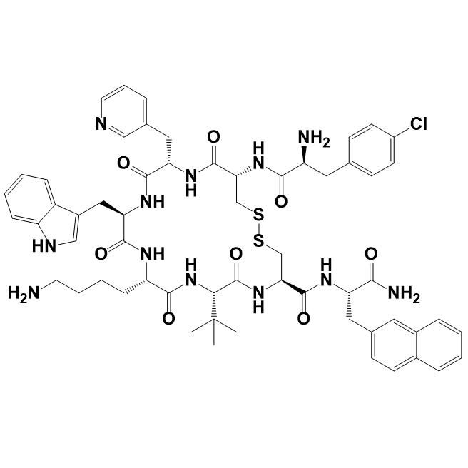 H-p-Chloro-Phe-D-Cys-β-(3-pyridyl)-Ala-D-Trp-Lys-tBu-Gly-Cys-2-Nal-NH2 209006-18-8.png