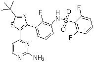 CAS 登錄號(hào)：1195765-45-7, Dabrafenib, N-[3-[5-(2-氨基-4-嘧啶基)-2-(叔丁基)-4-噻唑基]-2-氟苯基]-2,6-二氟苯磺酰胺