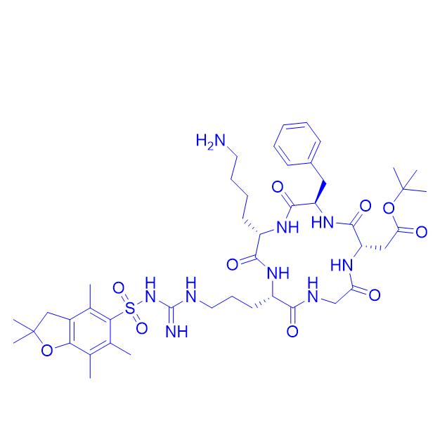 cyclic Arg(Pbf)-Gly-Asp(Ot-Bu)-D-Phe-Lys(NH2) 226559-04-2.png